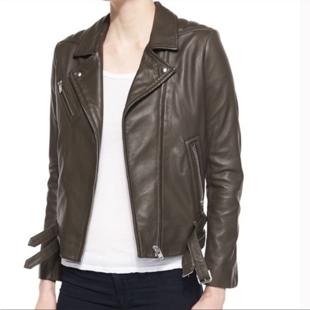Iro Jone lambskin leather jacket size 42 XL 10-12 olive green